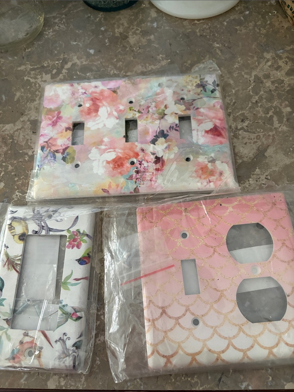Floral and Pink Decorative Switch Plate Covers - Set of 3